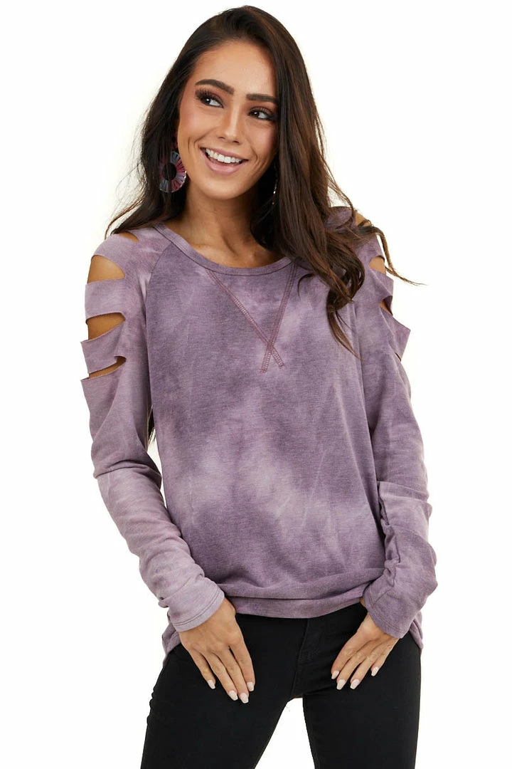7th Ray Lavender Tie Dye Long Sleeve Top With Laser Cut Out Details 3 7th Ray Lavender Tie Dye Long Sleeve Top With Laser Cut Out Details