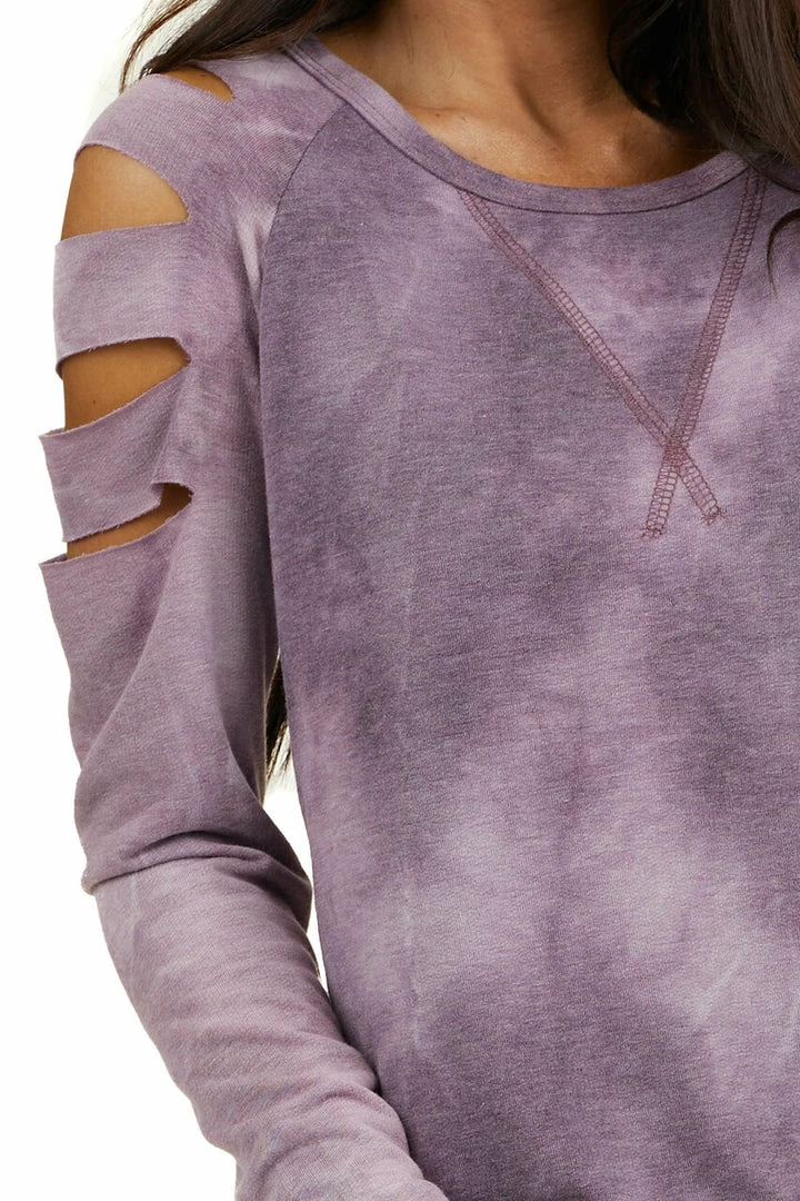 7th Ray Lavender Tie Dye Long Sleeve Top With Laser Cut Out Details 10 7th Ray Lavender Tie Dye Long Sleeve Top With Laser Cut Out Details