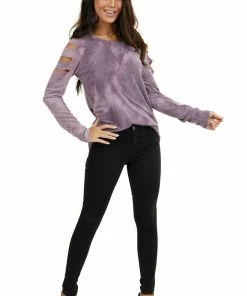7th Ray Lavender Tie Dye Long Sleeve Top With Laser Cut Out Details 22 7th Ray Lavender Tie Dye Long Sleeve Top With Laser Cut Out Details