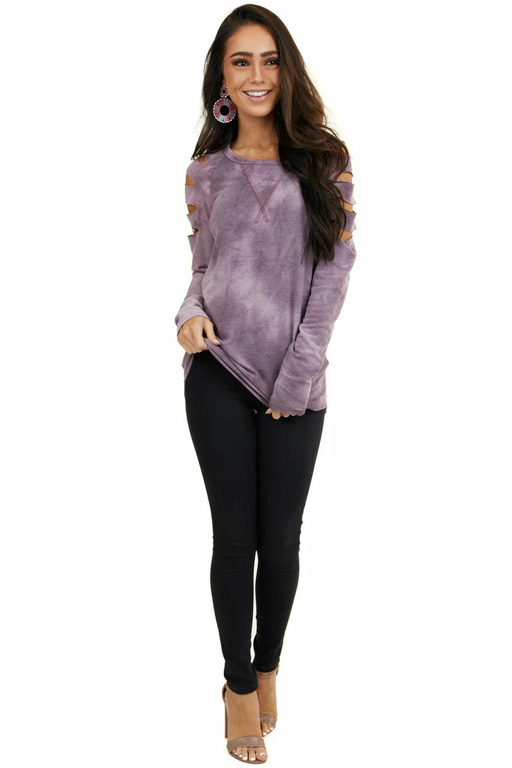 7th Ray Lavender Tie Dye Long Sleeve Top With Laser Cut Out Details 5 7th Ray Lavender Tie Dye Long Sleeve Top With Laser Cut Out Details