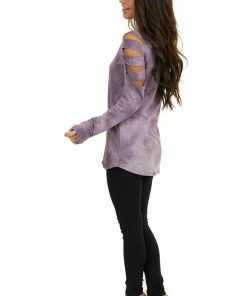 7th Ray Lavender Tie Dye Long Sleeve Top With Laser Cut Out Details 23 7th Ray Lavender Tie Dye Long Sleeve Top With Laser Cut Out Details