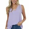 143 Story Tops Lavender V Neck Knit Tank Top With Lace Details