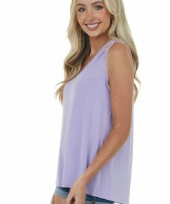 143 Story Tops Lavender V Neck Knit Tank Top With Lace Details 11 143 Story Tops Lavender V Neck Knit Tank Top With Lace Details