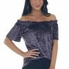 ANGIE Tops Violet Velvet Frilled Off The Shoulder Top