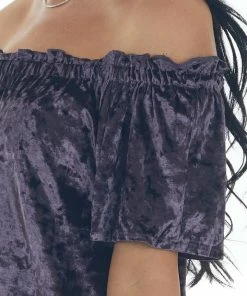 ANGIE Tops Violet Velvet Frilled Off The Shoulder Top
