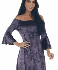 ANGIE Dresses Violet Velvet Half Flare Sleeve Short Dress