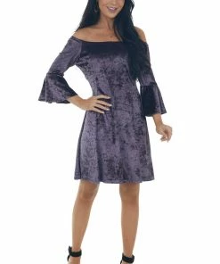 ANGIE Dresses Violet Velvet Half Flare Sleeve Short Dress