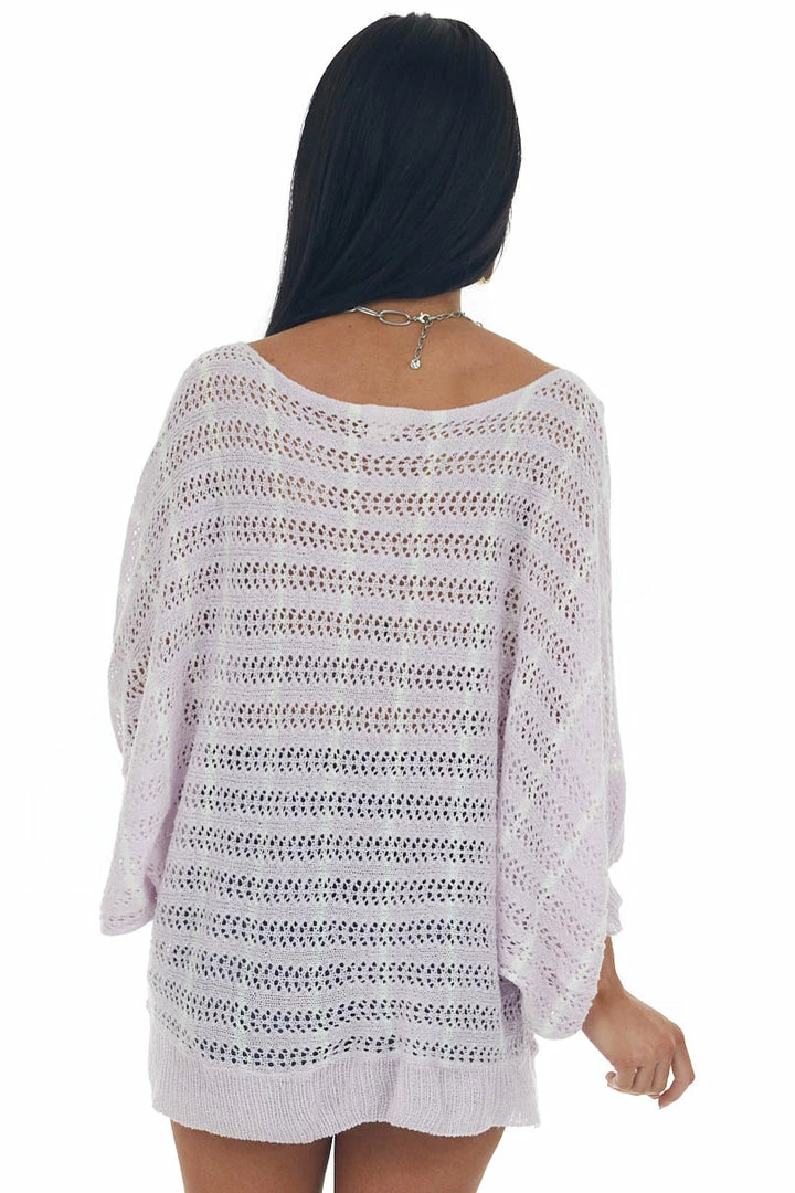 143 Story Lavender Vertical Striped Boat Neck Loose Knit Top 7 143 Story Lavender Vertical Striped Boat Neck Loose Knit Top