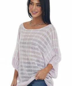 143 Story Lavender Vertical Striped Boat Neck Loose Knit Top 11 143 Story Lavender Vertical Striped Boat Neck Loose Knit Top