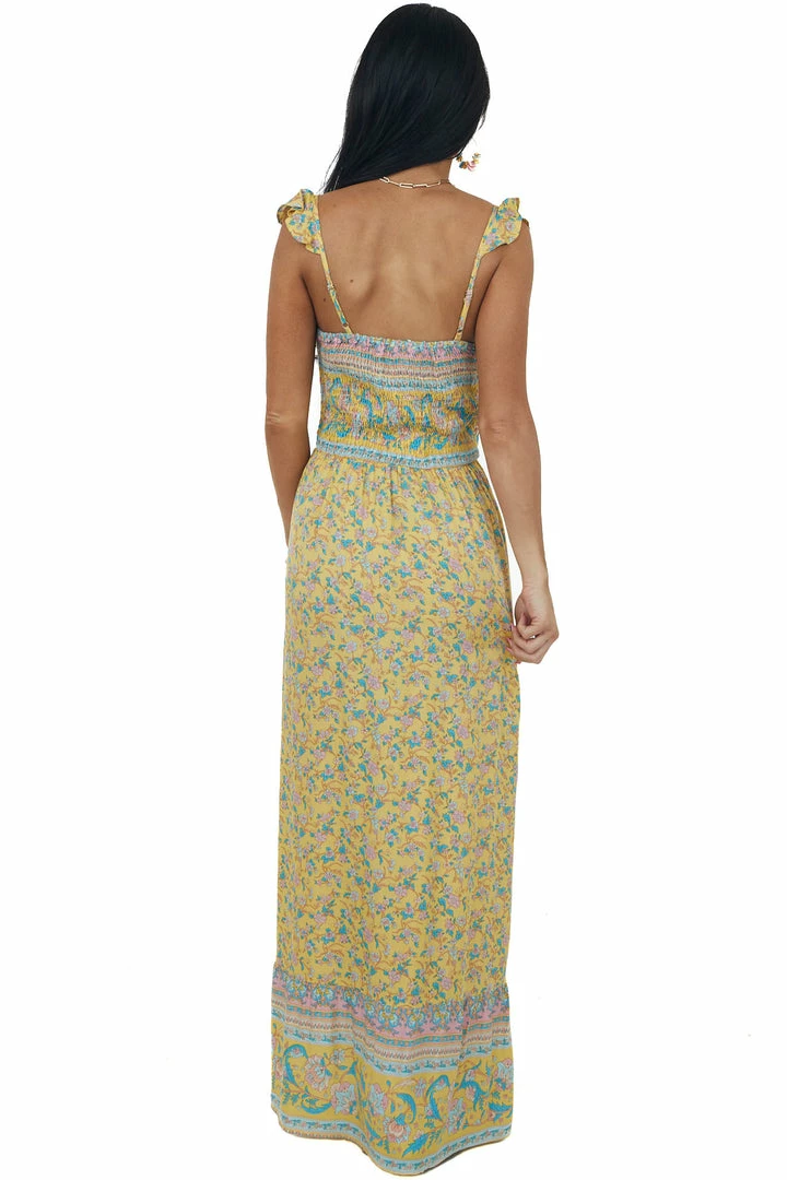Umgee Dresses Lemon Floral Print Sleeveless Smocked Maxi Dress 7 Umgee Dresses Lemon Floral Print Sleeveless Smocked Maxi Dress