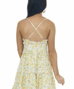 Sweet Lemon Lemon Floral Tiered Sleeveless Short Dress 17 Sweet Lemon Lemon Floral Tiered Sleeveless Short Dress