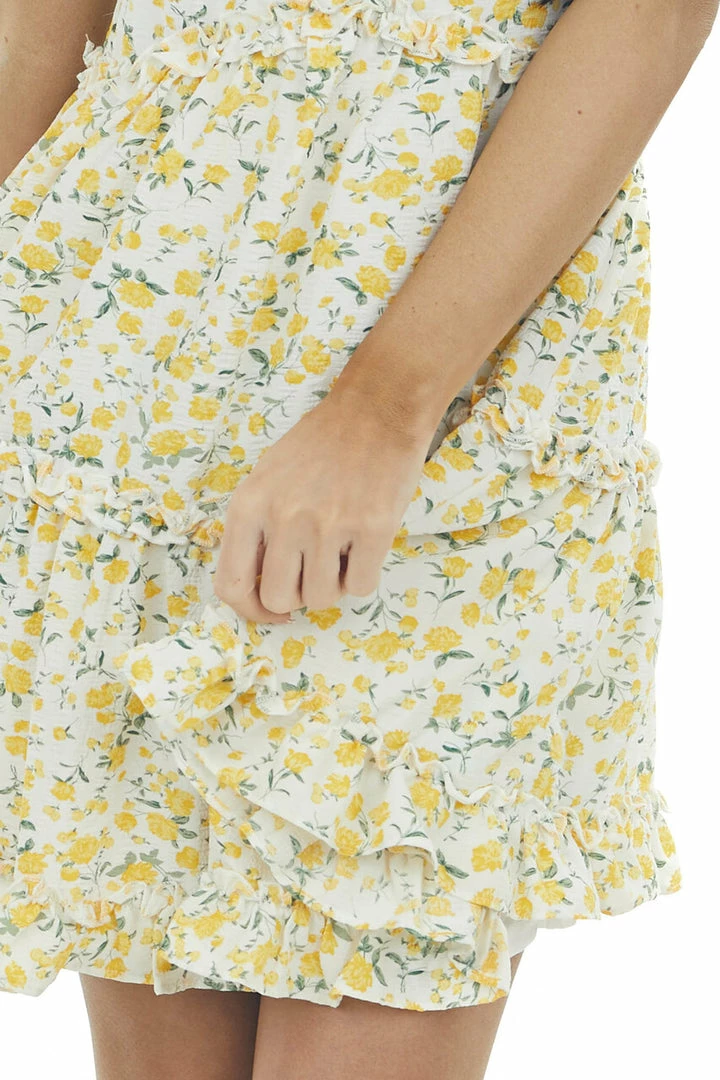 Sweet Lemon Lemon Floral Tiered Sleeveless Short Dress 9 Sweet Lemon Lemon Floral Tiered Sleeveless Short Dress