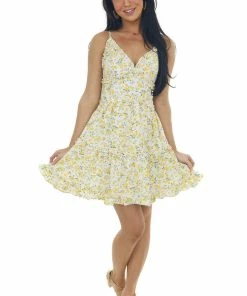 Sweet Lemon Lemon Floral Tiered Sleeveless Short Dress 15 Sweet Lemon Lemon Floral Tiered Sleeveless Short Dress