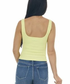 DYNAMIC Lemon Ribbed Square Neck Crop Tank