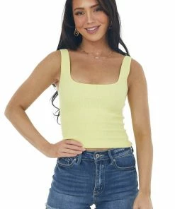 DYNAMIC Lemon Ribbed Square Neck Crop Tank