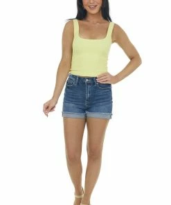 DYNAMIC Lemon Ribbed Square Neck Crop Tank