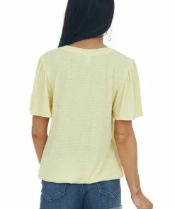 CY Fashion Lemon Textured Flutter Sleeve Elastic Hem Top 12 CY Fashion Lemon Textured Flutter Sleeve Elastic Hem Top
