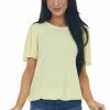 CY Fashion Lemon Textured Flutter Sleeve Elastic Hem Top 2 CY Fashion Lemon Textured Flutter Sleeve Elastic Hem Top
