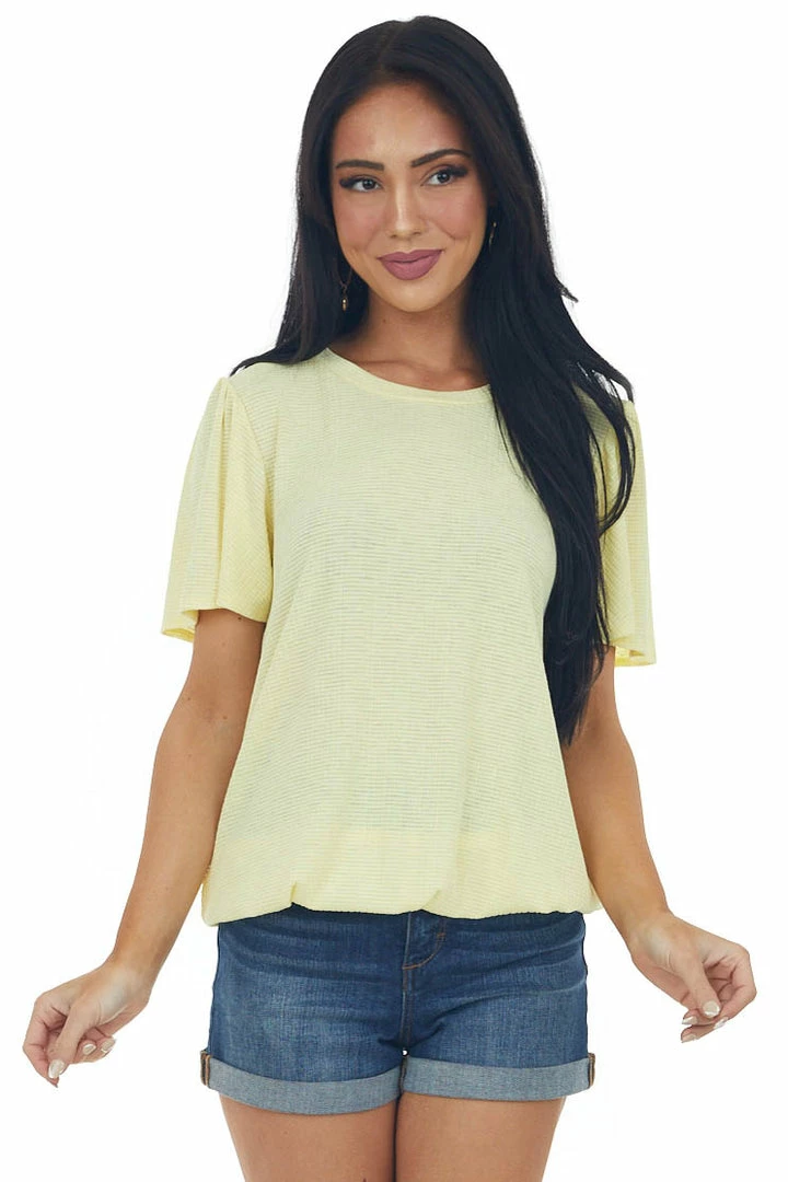 CY Fashion Lemon Textured Flutter Sleeve Elastic Hem Top 3 CY Fashion Lemon Textured Flutter Sleeve Elastic Hem Top
