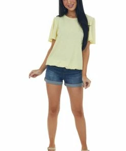 CY Fashion Lemon Textured Flutter Sleeve Elastic Hem Top 10 CY Fashion Lemon Textured Flutter Sleeve Elastic Hem Top