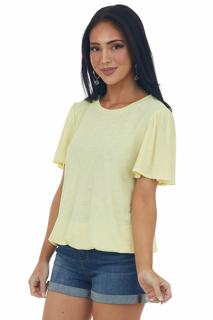 CY Fashion Lemon Textured Flutter Sleeve Elastic Hem Top 6 CY Fashion Lemon Textured Flutter Sleeve Elastic Hem Top