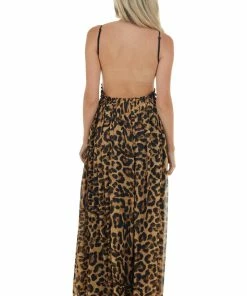 Dress Day Leopard Print Open Back Sleeveless Maxi Dress