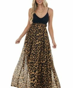 Dress Day Leopard Print Open Back Sleeveless Maxi Dress