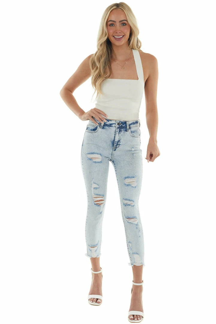 Cello Jeans Light Acid Wash High Rise Cropped Skinny Jeans Bottoms 6 Cello Jeans Light Acid Wash High Rise Cropped Skinny Jeans Bottoms