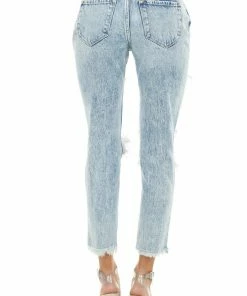 KanCan Light Acid Wash High Rise Distressed Boyfriend Jeans Bottoms