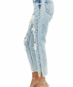 KanCan Light Acid Wash High Rise Distressed Boyfriend Jeans Bottoms