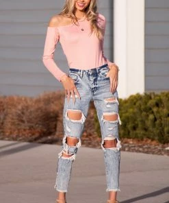 KanCan Light Acid Wash High Rise Distressed Boyfriend Jeans Bottoms