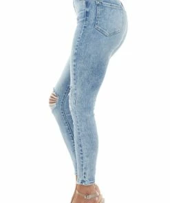 Cello Jeans Light Acid Wash High Rise Jeans With Light Distressing Bottoms