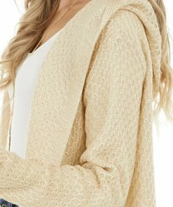 Cozy Casual Light Beige Textured Loose Knit Duster Cardigan With Hood Tops
