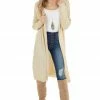 Cozy Casual Light Beige Textured Loose Knit Duster Cardigan With Hood Tops