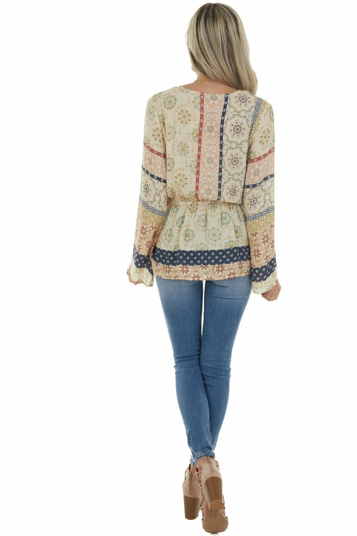 Doe & Rae Light Beige Printed Surplice Swiss Dot Blouse 9 Doe & Rae Light Beige Printed Surplice Swiss Dot Blouse