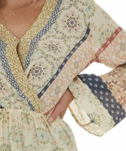 Doe & Rae Light Beige Printed Surplice Swiss Dot Blouse 25 Doe & Rae Light Beige Printed Surplice Swiss Dot Blouse