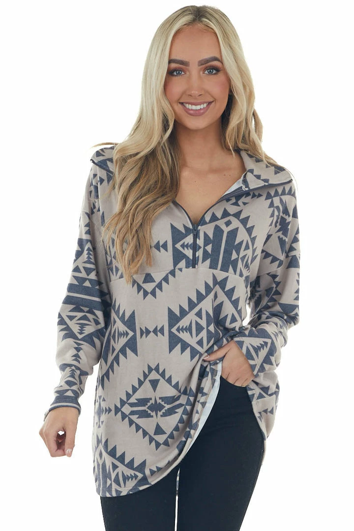 Now N Forever Tops Light Beige Soft Brushed Knit Aztec Print Top 3 Now N Forever Tops Light Beige Soft Brushed Knit Aztec Print Top