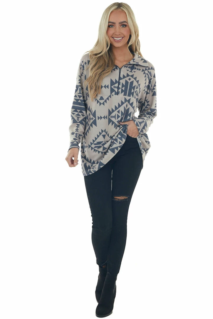 Now N Forever Tops Light Beige Soft Brushed Knit Aztec Print Top 5 Now N Forever Tops Light Beige Soft Brushed Knit Aztec Print Top