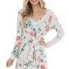 Bluivy Light Blush Floral Long Sleeve Mini Dress With Front Tie Dresses