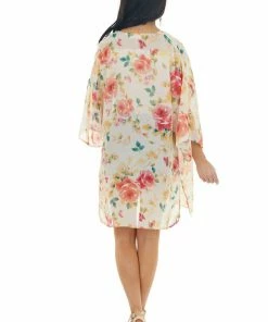 Haptics Light Blush Floral Print Lightweight Open Front Kimono