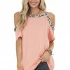 HEIMISH Light Coral Leopard Print Contrast Cold Shoulder Knit Top 2 HEIMISH Light Coral Leopard Print Contrast Cold Shoulder Knit Top