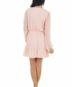 Peach Love Blush Swiss Dot Woven Dress With Front Tie Closure Dresses 26 Peach Love Blush Swiss Dot Woven Dress With Front Tie Closure Dresses