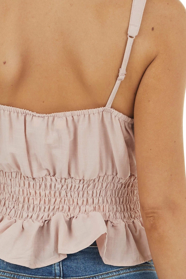 She + Sky Tops Light Dusty Rose Sleeveless Peplum Blouse With Smocked Waist 10 She + Sky Tops Light Dusty Rose Sleeveless Peplum Blouse With Smocked Waist