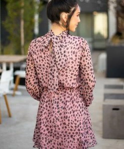 Peach Love Light Hibiscus Cheetah Print Mock Neck Dress