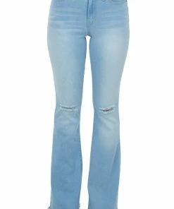 YMI Light Knee Slit High Rise Frayed Flared Jeans Bottoms