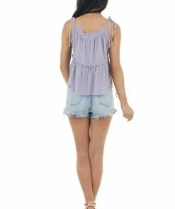 Lush Clothing Light Lavender Ruffled Textured Blouse With Tie Straps