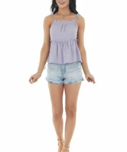 Lush Clothing Light Lavender Ruffled Textured Blouse With Tie Straps