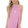 White Birch Light Magenta Sleeveless High Neck Top With Open Slit Back Tops
