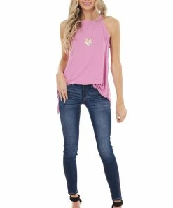 White Birch Light Magenta Sleeveless High Neck Top With Open Slit Back Tops 22 White Birch Light Magenta Sleeveless High Neck Top With Open Slit Back Tops