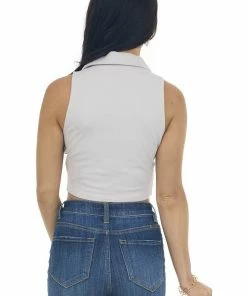 HYFVE Tops Light Mauve Collared Sleeveless Knit Crop Top 16 HYFVE Tops Light Mauve Collared Sleeveless Knit Crop Top